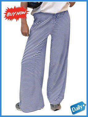 Striped Wide Leg Sweatpants Drawstring Waist Baggy Lounge Pants